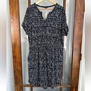 NWT Banana Republic Womens Dress XL Blue Black Drawstring Short Sleeve Vacation